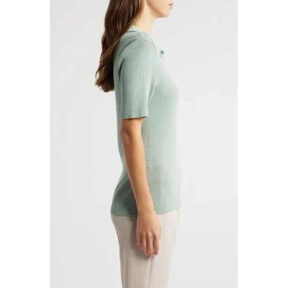 Tahari ASL Women's Warm And Cozy Rib-Knit Polo Sweater Top Dusty Aqua Size S - Picture 4 of 5